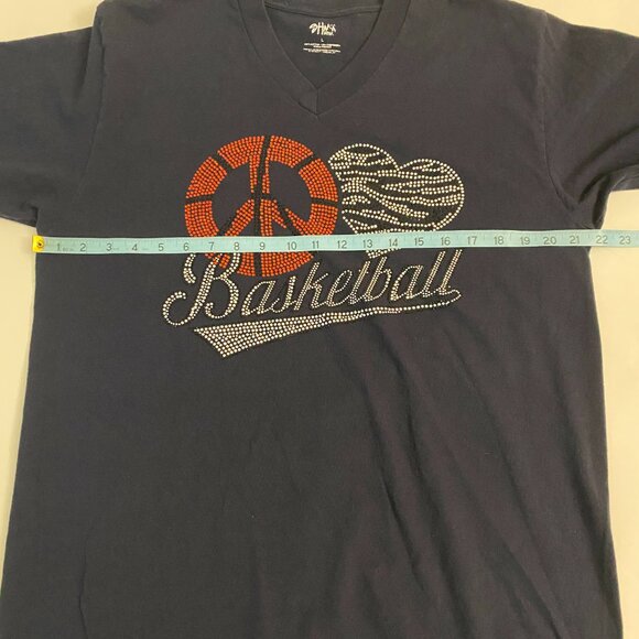 Peace ♥ Basketball Rhinestone V-Neck Tee Black Shaka Wear Women’s Large - Picture 5 of 10